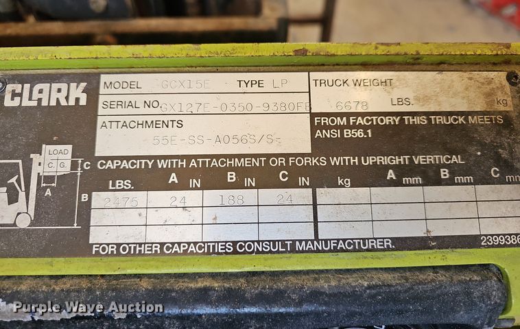 image for item DR3400 Clark GCX15E  forklift