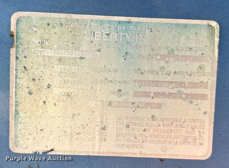 image for item DS2107 2002 Travalong  equipment trailer