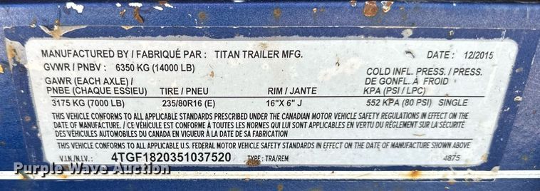 image for item DS2108 2005 Titan 4875  utility trailer