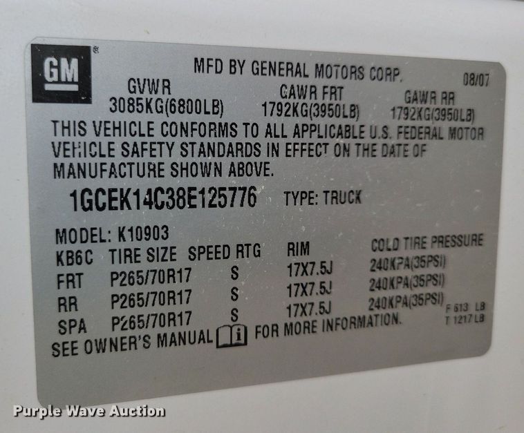 image for item JO9285 2008 Chevrolet Silverado 1500  pickup truck