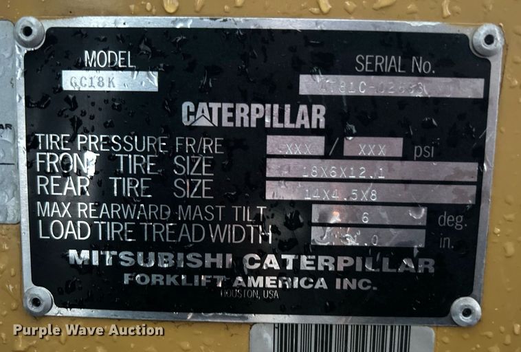 image for item KW9170 2000 Caterpillar GC18K  forklift