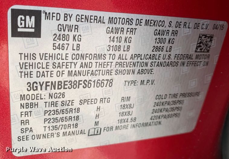 image for item LH9765 2015 Cadillac SRX  SUV