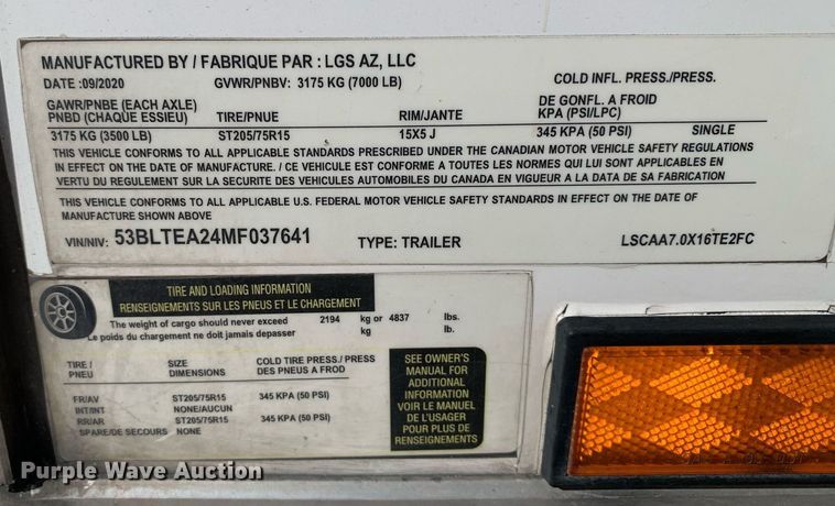 image for item LH9766 2021 Look LSC  enclosed cargo trailer