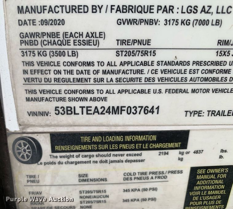 image for item LH9766 2021 Look LSC  enclosed cargo trailer