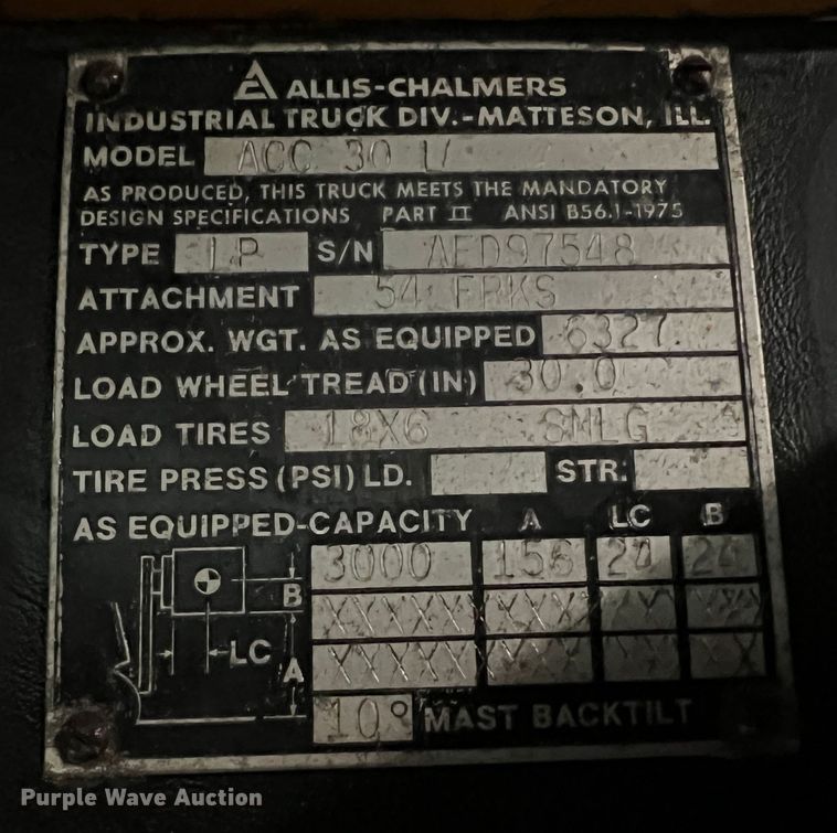 image for item LI9568 Allis Chalmers ACC30  forklift