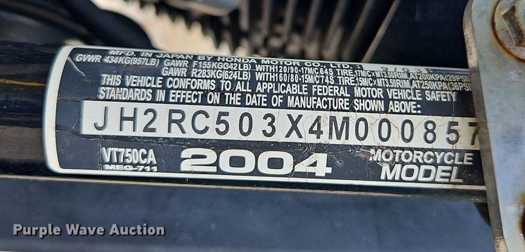 image for item LM9085 2004 Honda VT750  motorcycle