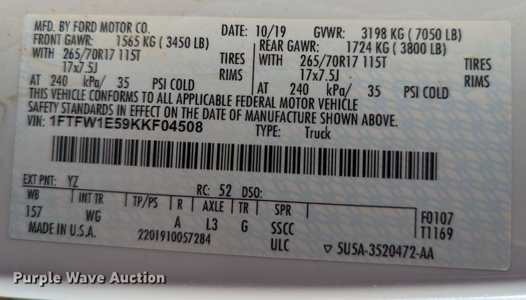 image for item LM9833 2019 Ford F150  SuperCrew pickup truck