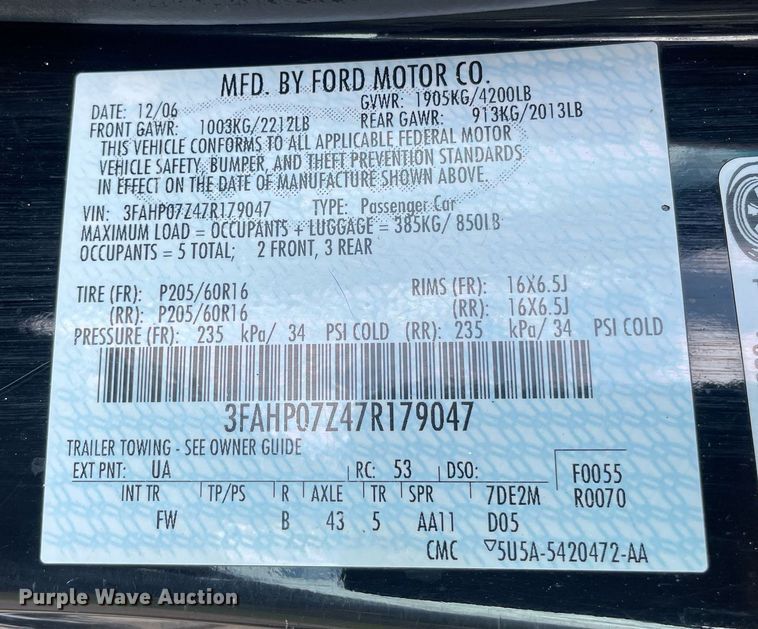 image for item LS9345 2007  Ford Fusion SE