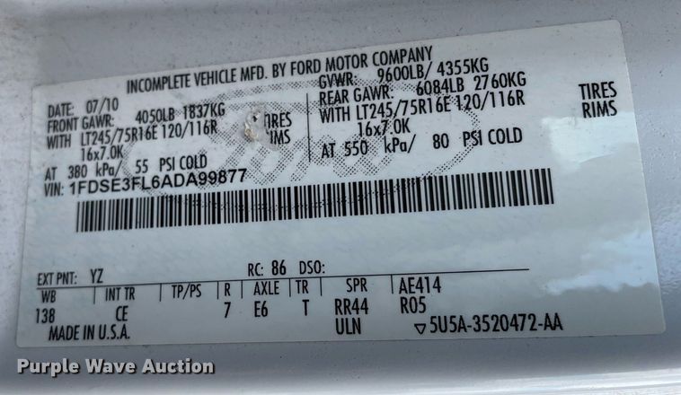 image for item LS9352 2010 Ford E350 Super Duty  utility van