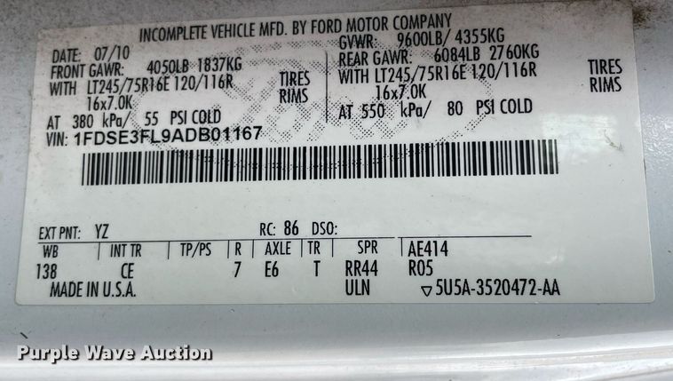 image for item LS9353 2010 Ford E350 Super Duty  utility van