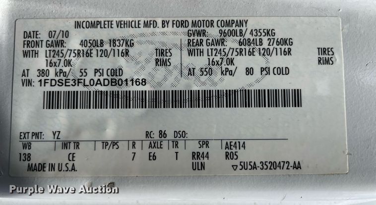 image for item LS9355 2010 Ford E350 Super Duty  utility van