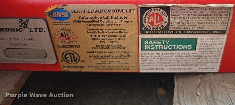 image for item MD9896 Wheeltronic LTD TC25-10  automotive lift