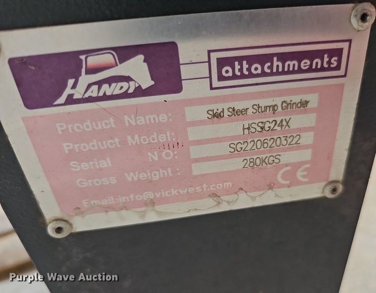 image for item MD9899 2022 Handy Attachments HSSG24X  skid steer stump grinder