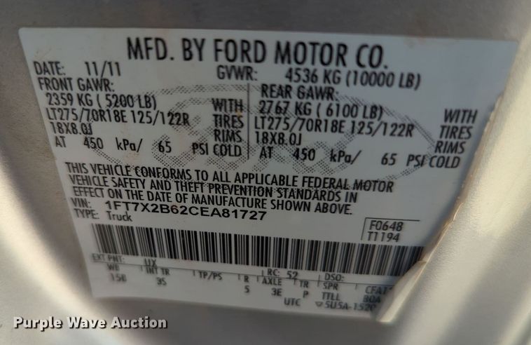 image for item MY9487 2012  Ford F250 Super Duty XLT  SuperCab utility bed pickup truck