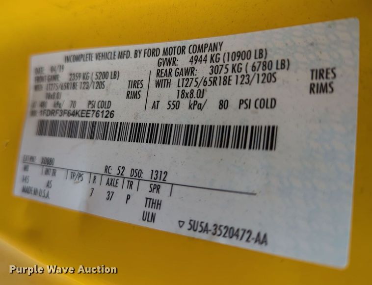 image for item MY9516 2019  Ford F350 Super Duty XL  utility bed pickup truck