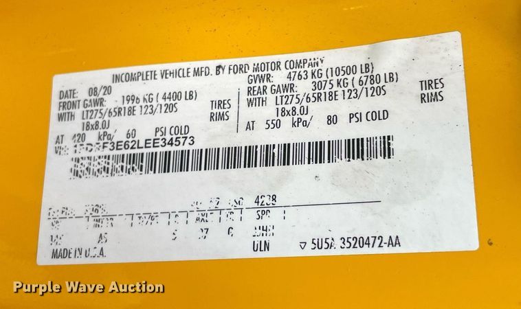 image for item MY9522 2020  Ford F350 Super Duty XL  utility bed pickup truck