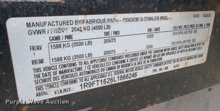 image for item MY9807 2020 Rocking S  utility trailer