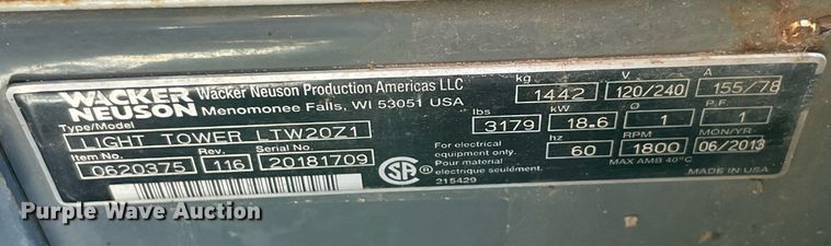 image for item NB9099 Wacker Nelson LTW20Z1  light plant