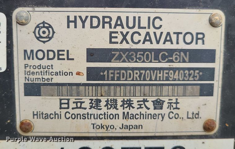 image for item DC6020 2018 Hitachi ZX350LC-6N  excavator
