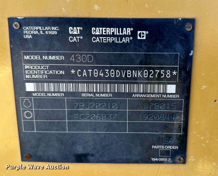 image for item DH8576 2002 Caterpillar 430D  backhoe