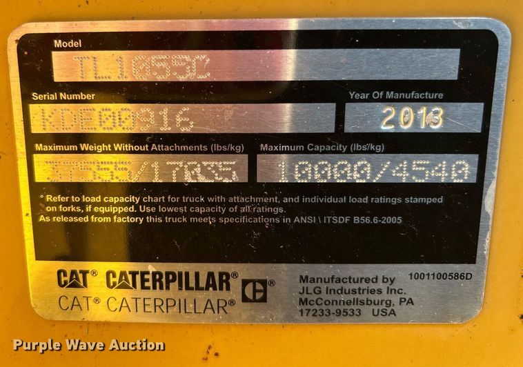 image for item DI7915 2013 Caterpillar TL1055C  telehandler