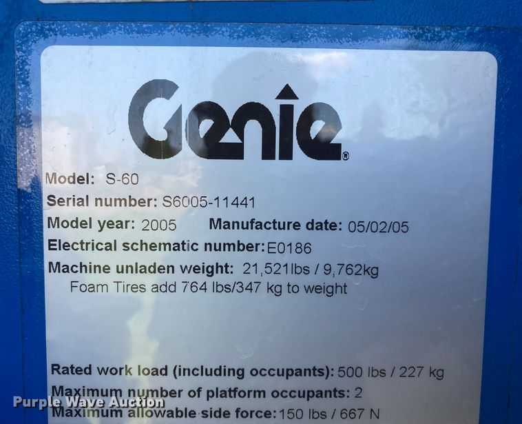image for item DJ6184 2005 Genie S-60  boom lift