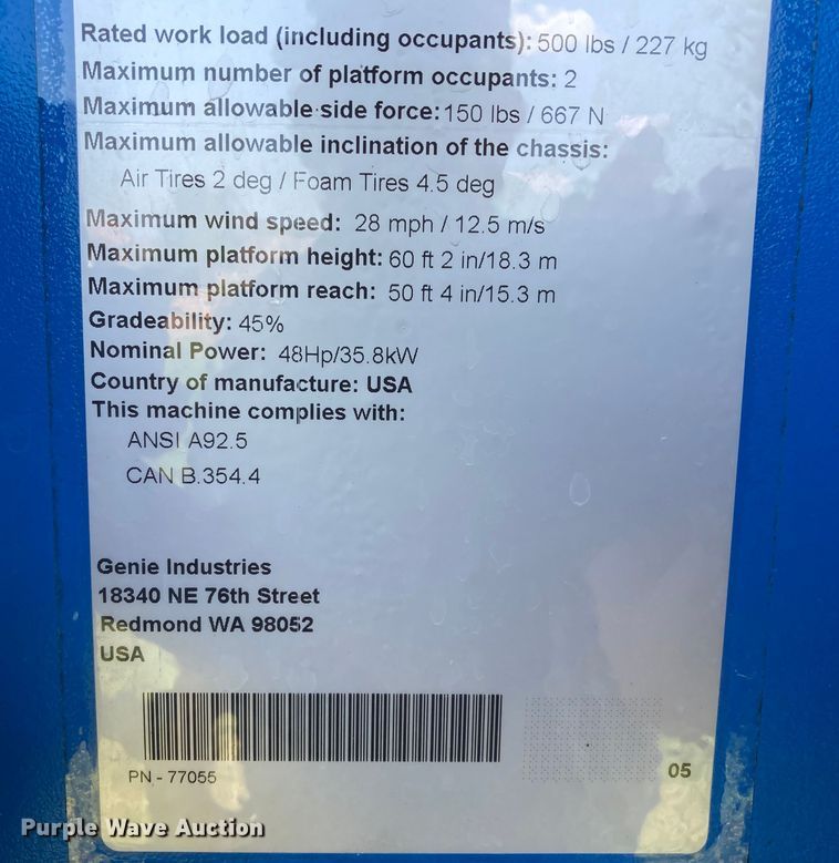 image for item DJ6184 2005 Genie S-60  boom lift