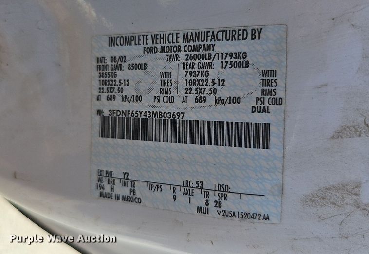 image for item DO2865 2003 Ford F650 Super Duty XLT  dump truck