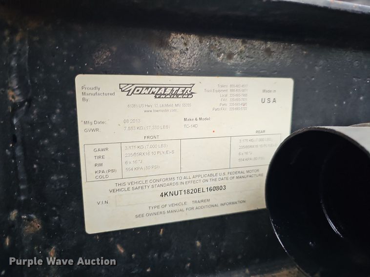 image for item DO2906 2014 Towmaster Trailers TC-14D  equipment trailer