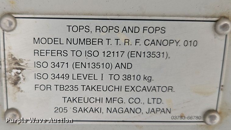 image for item DQ1799 2013 Takeuchi TB235  mini excavator