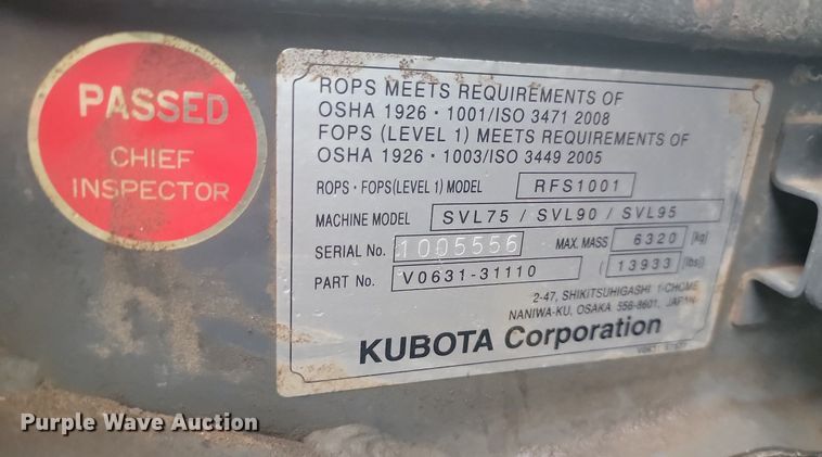 image for item DQ7479 2016 Kubota SVL95-2S  tracked skid steer loader