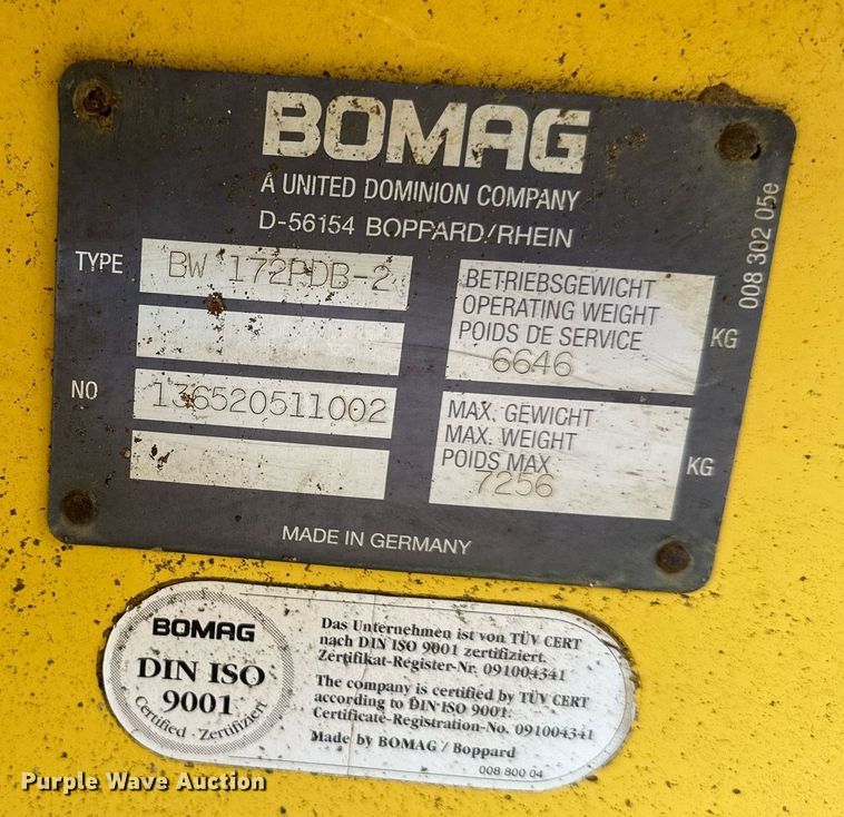 image for item DS2097 Bomag BW172PDB-2  single drum roller