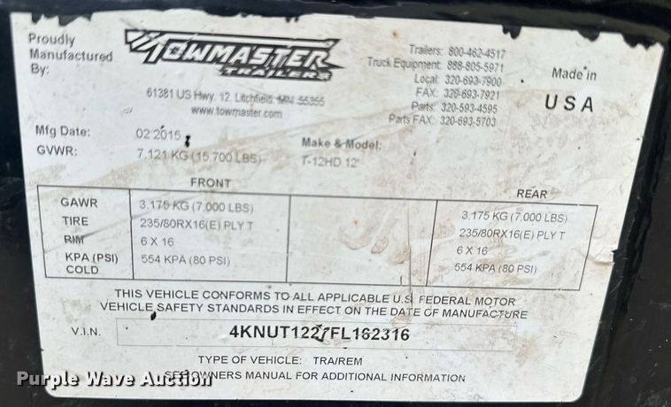 image for item DS2098 2015 Towmaster T-12HD  dump trailer