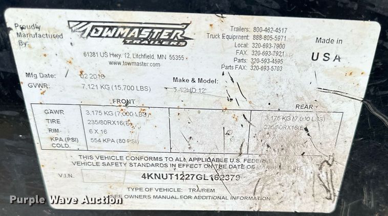 image for item DS2099 2016 Towmaster T-12HD  dump trailer