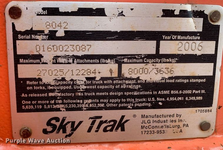 image for item LH9742 2006 Sky Trak 8042  telehandler