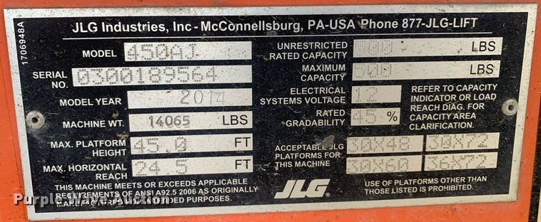 image for item LH9745 2014 JLG 450AJ Series II  boom lift