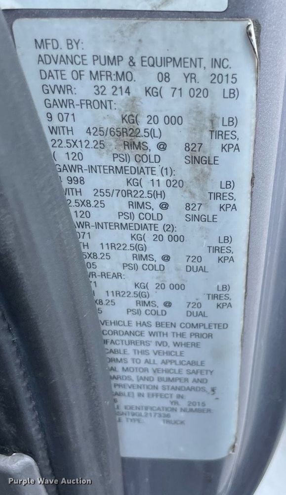 image for item LJ9782 2016 International WorkStar 7600  vacuum truck