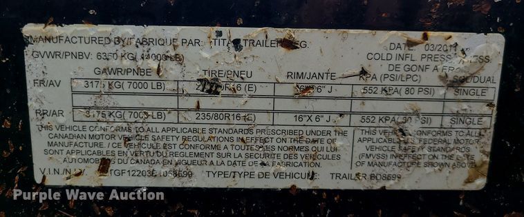 image for item MQ9543 2011 Titan  dump trailer