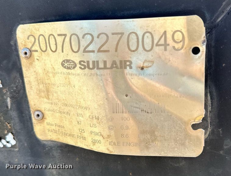 image for item OC9101 2007 Sullair 185  air compressor