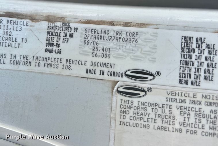 image for item OK9703 2007 Sterling L8500  dump truck