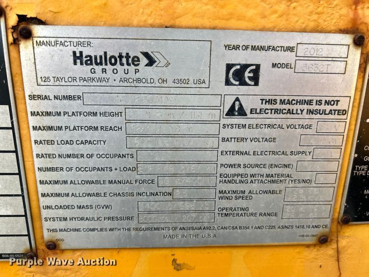 image for item OK9719 2012 Haulotte 3632T  boom lift