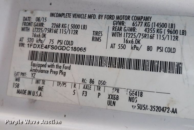 image for item DK7416 2016 Ford E450  ambulance