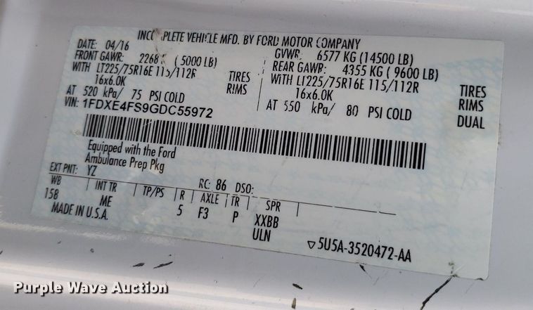 image for item DK7417 2016 Ford E450  ambulance