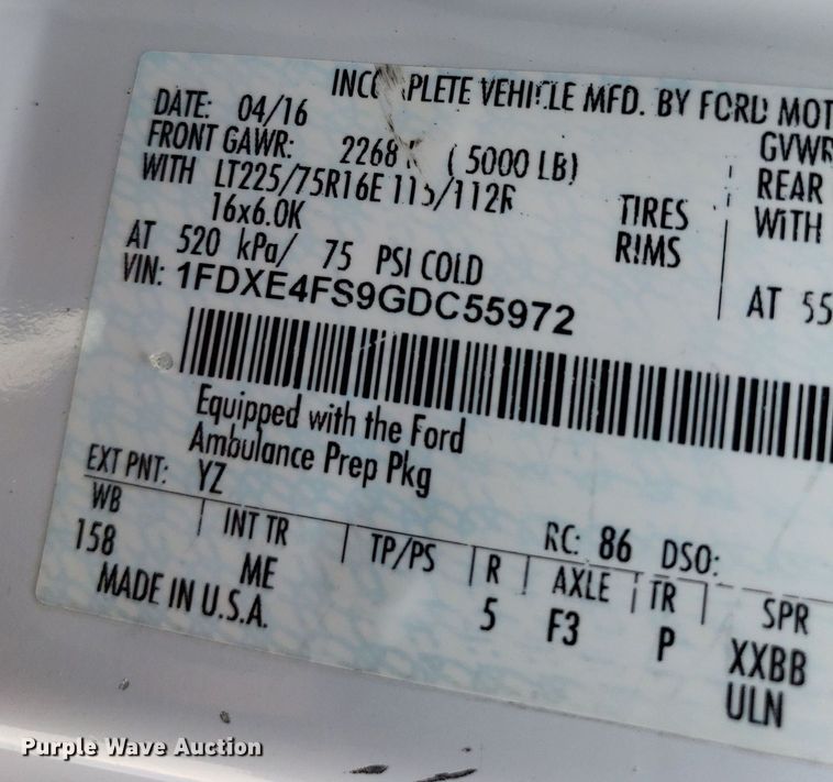 image for item DK7417 2016 Ford E450  ambulance