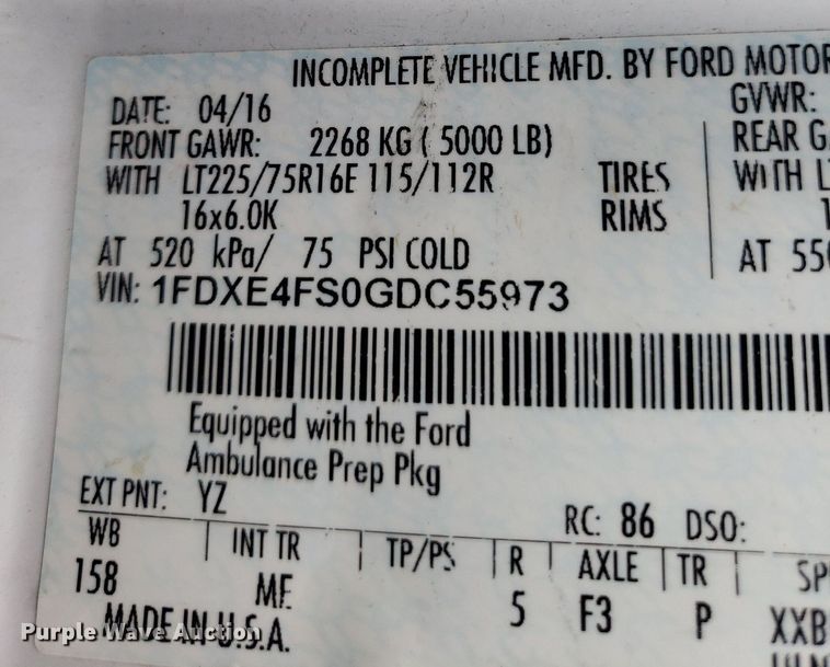 image for item DK7418 2016 Ford E450  ambulance