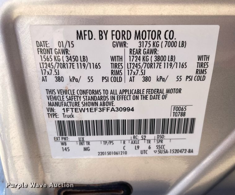 image for item DM0310 2015 Ford F150  SuperCrew pickup truck