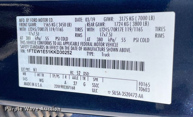 image for item DM0314 2019 Ford F150  SuperCrew pickup truck