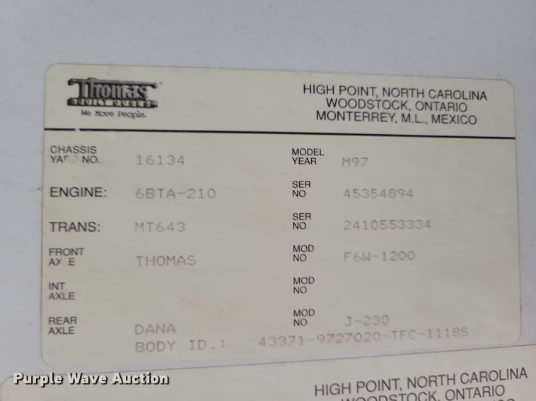 image for item DN4015 1997 Thomas Built 1118S  school bus