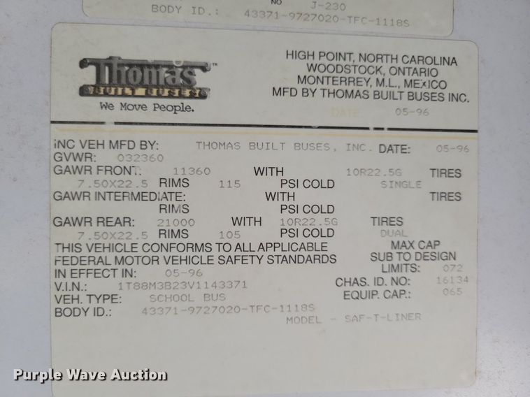 image for item DN4015 1997 Thomas Built 1118S  school bus