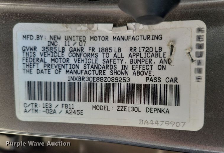 image for item DN4020 2008 Toyota Corolla